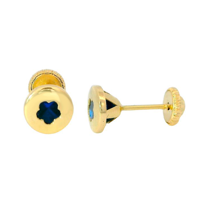 FLOWER STUD EARRINGS WITH SAPPHIRE COLOR CZ.SCREW BACK.