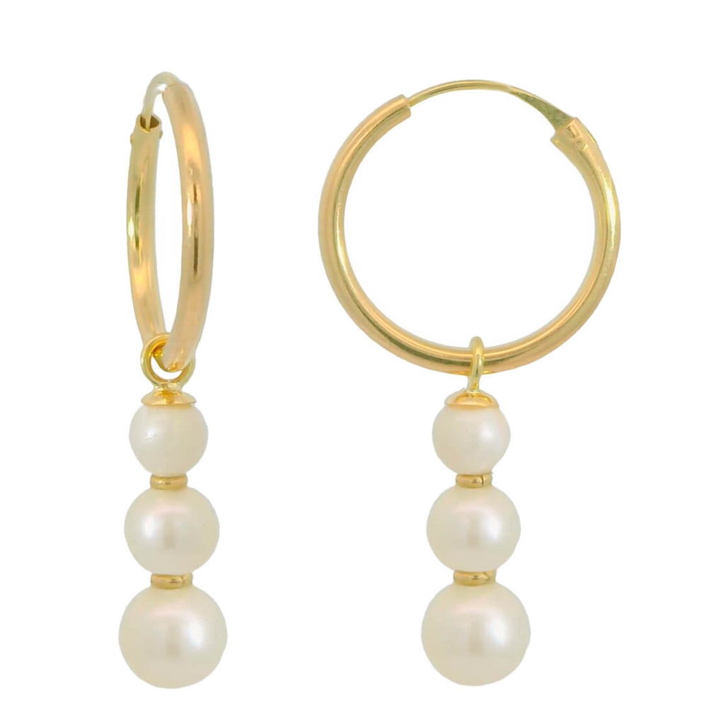 17x1'5mm round tube hopp earrings with three pearls(3,4 and 5mm)