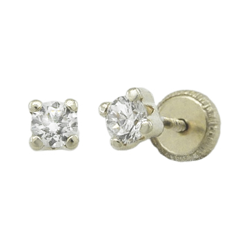 2'5x2'5MM CZ FOUR CLAWS STUD EARRINGS.WHITHE GOLD.SCREW BACK.