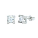 4x4MM CZ WHITE GOLD SQUARE STUD EARRINGS.