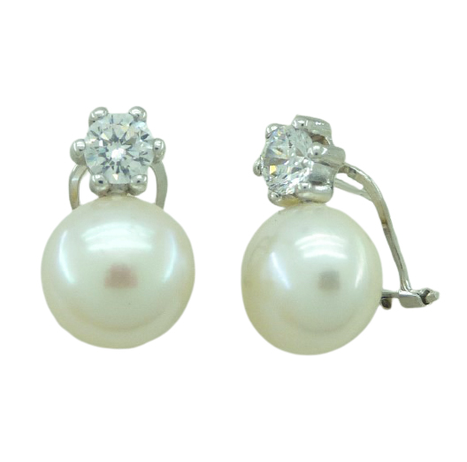 PENDIENTES GARRA 5MM Y PERLA DE 10/11MM.OMEGA.ORO BLANCO.
