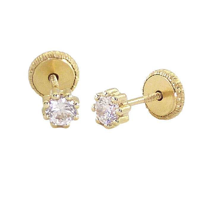 3MM CZ EIGHT CLAWS STUD EARRINGS.BUTTERFLY CLASP.