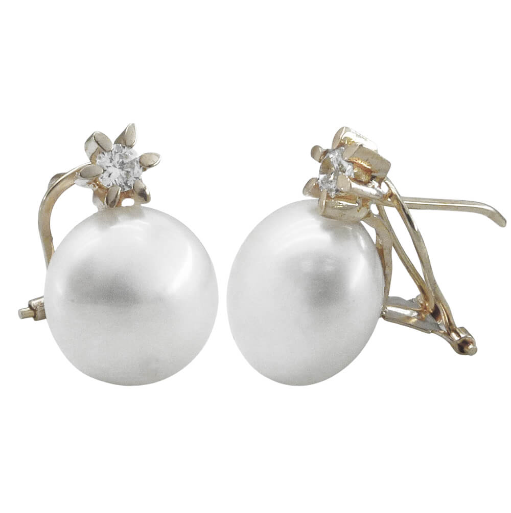 PENDIENTES GARRA ACUCHILLADA ORO BLANCO PERLA BOTON 11MM.OMEGA. Perla Cultivada