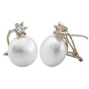 11MM BUTTON FRESHWATER PEARL AND CZ EARRINGS.OMEGA BACK.