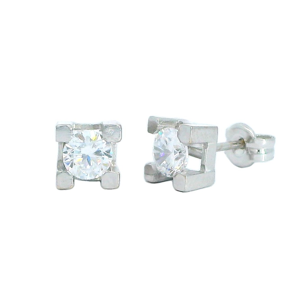 4x4MM CZ WHITE GOLD SQUARE STUD EARRINGS.