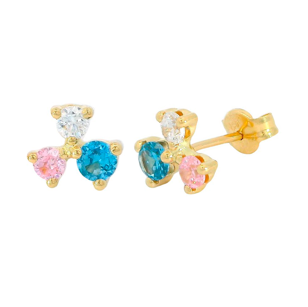 WHITE,BLUE AND PINK CZ STUD EARRINGS.