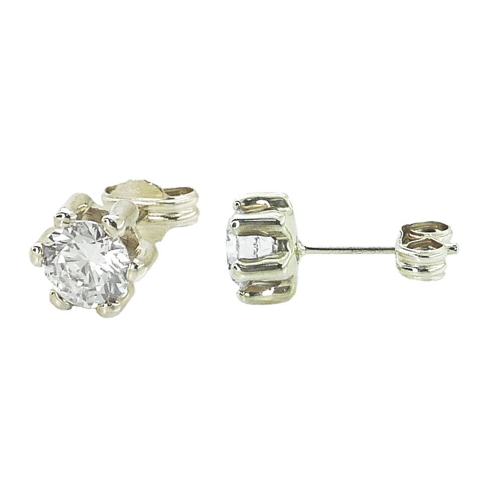 4MM CZ CLAW STUD EARRINGS.WHITE GOLD