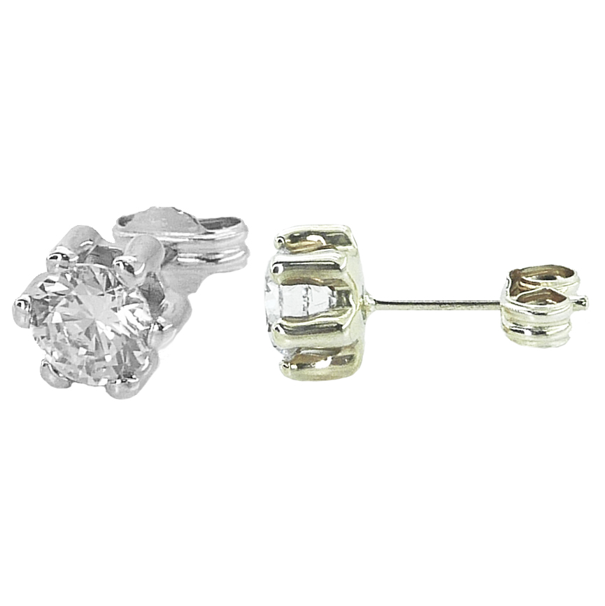 5MM CZ CLAW STUD EARRINGS.WHITE  GOLD.