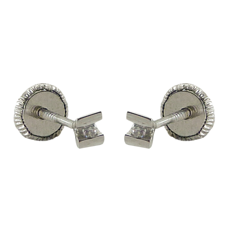 1'5MM CZ STUD WHITE GOLD EARRINGS.SCREW BACK.