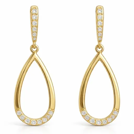 PENDIENTES LAGRIMA CIRCONITAS. 30x14MM.PRESION