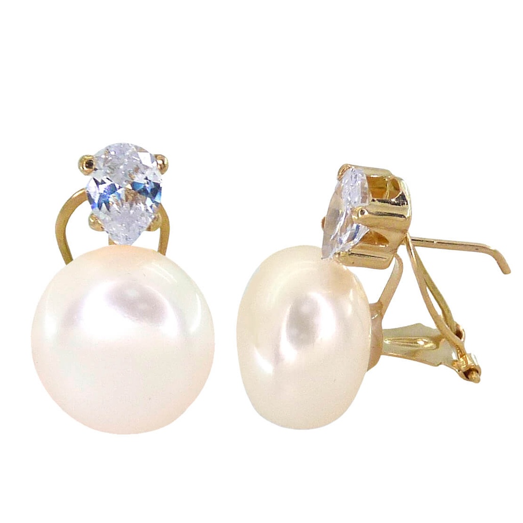 6MM CZ AND 10MM BUTTON PEARL.OMEGA BACK.