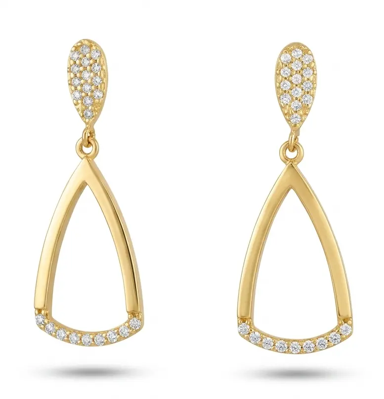 PENDIENTES LAGRIMAS CON CIRCONITAS. 30x14MM.PRESION