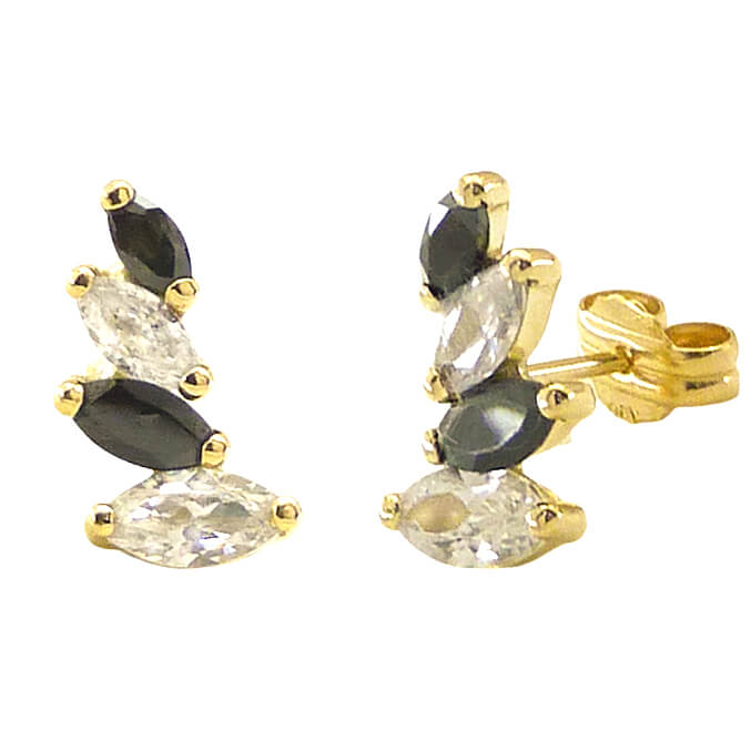 10MM CLIMBER EARRINGS WITH BLACK AND WHITE CZ.