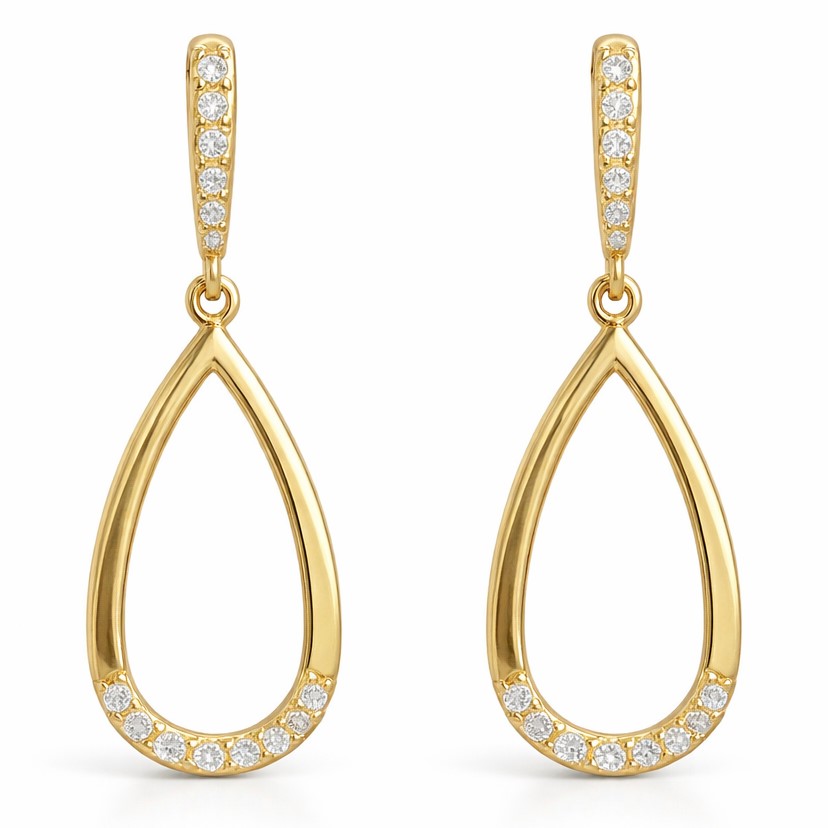PENDIENTES LAGRIMA CIRCONITAS. 30x14MM.PRESION