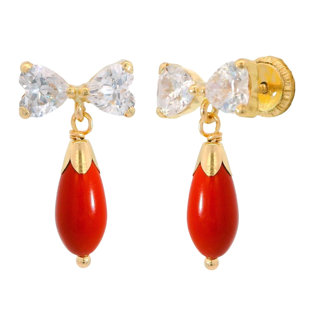 PENDIENTES LAZO 2 CORAZONES 4x4 Y PERITA COLOR CORAL