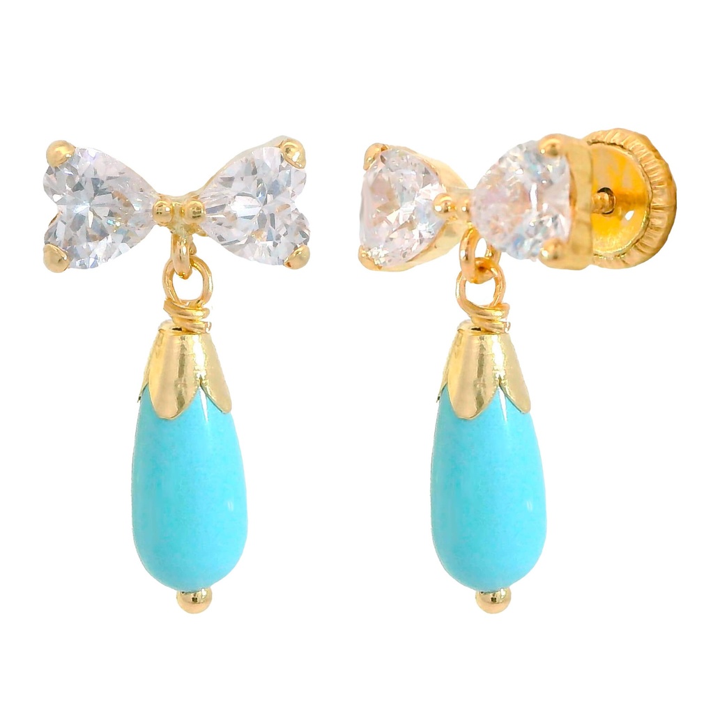 10MM TURQUOISE  COLOR  AND HEART CZ SCREW BACK EARRINGS