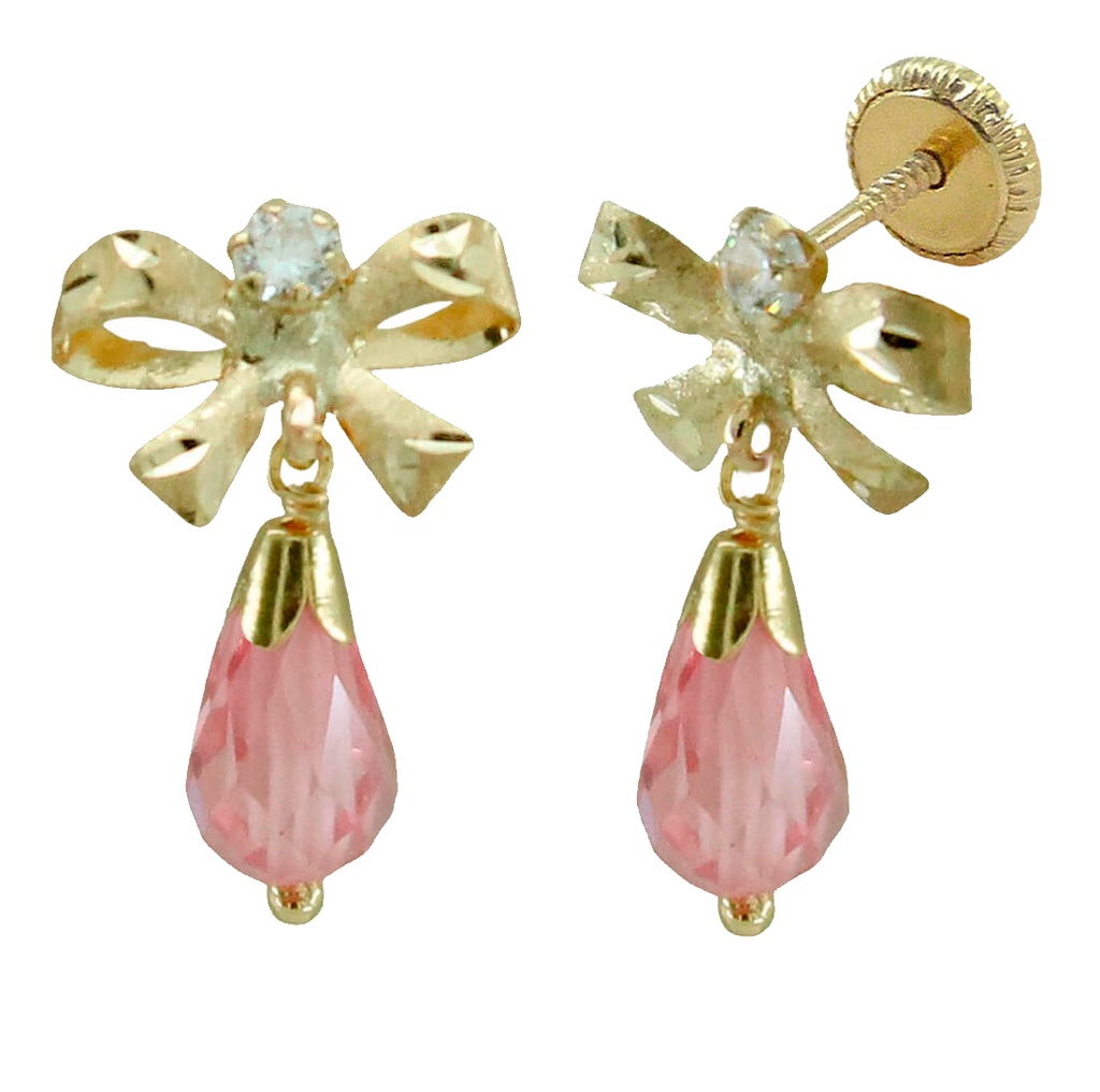 10MM EARRINGS,RIBBON AND PINK CRYSTAL.SCREW BACK