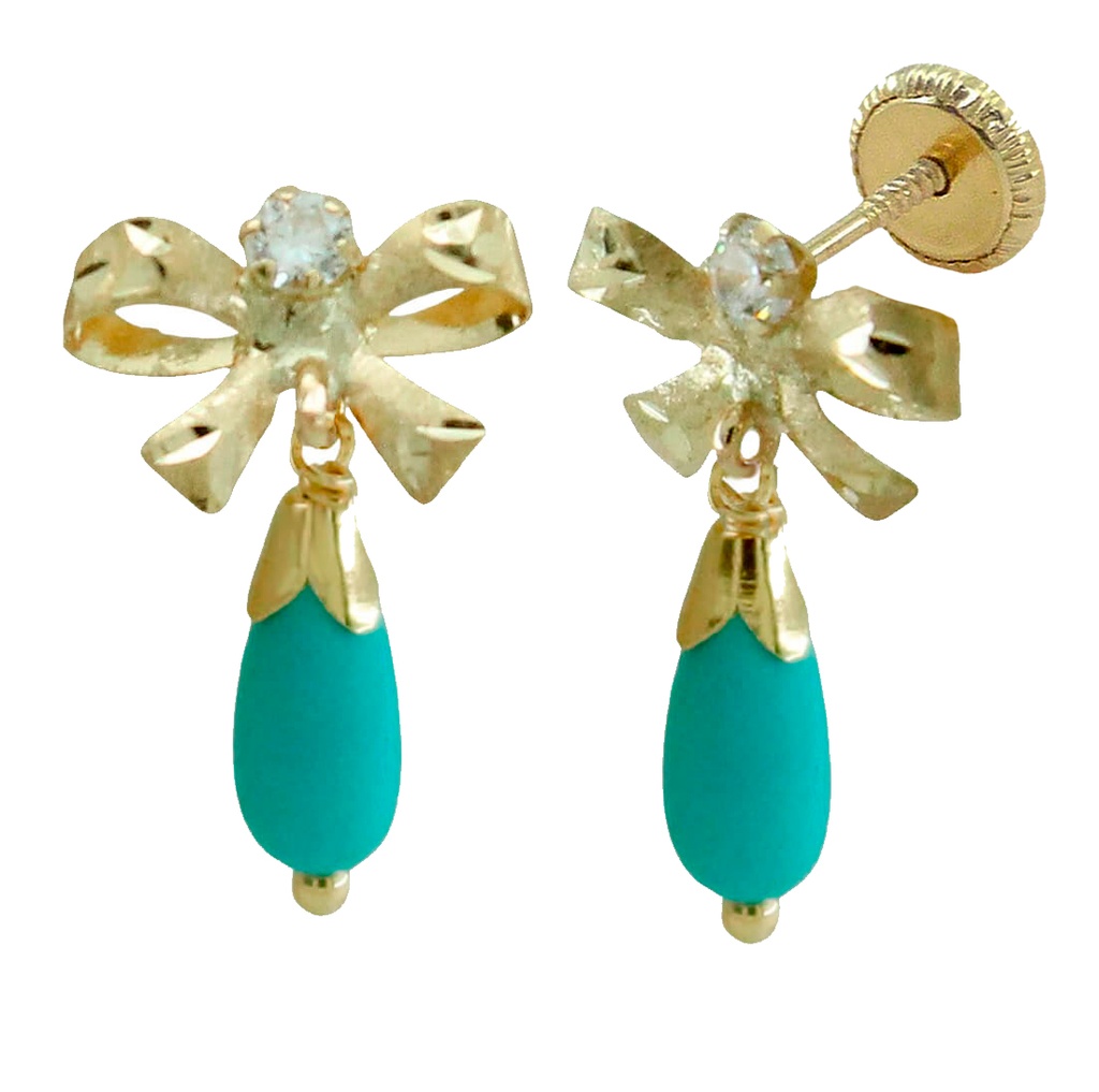 PENDIENTES LAZO GARRA 2'5MM PERITA 8x4MM COLOR TURQUESA