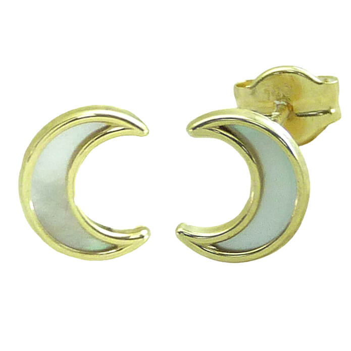 8MM MOTHER OF PEARL MOON STUD EARRINGS.