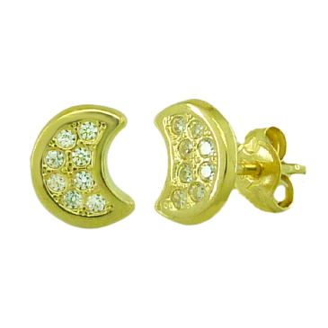 8MM MOON STUD EARRINGS WITH CZ.