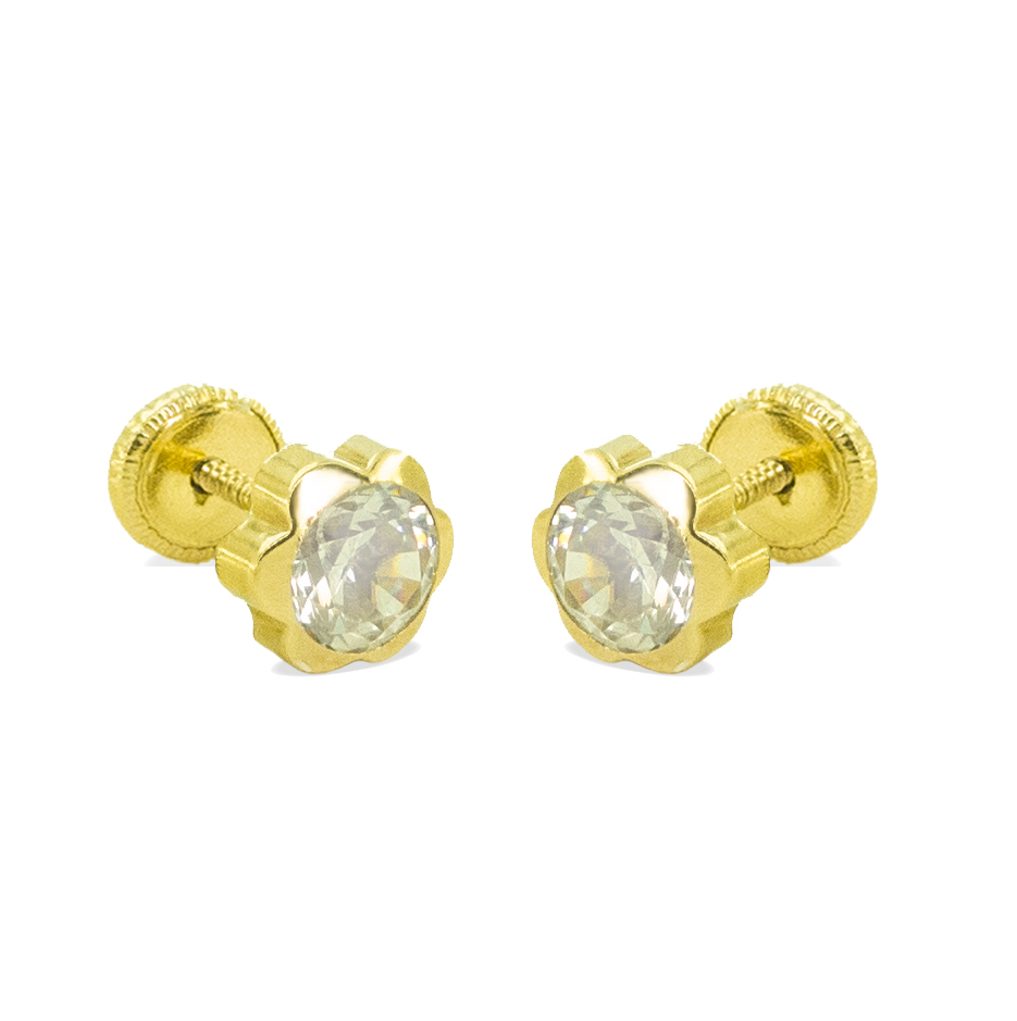 4MM CZ FLOWER STUD EARRINGS.SCREW BACK.