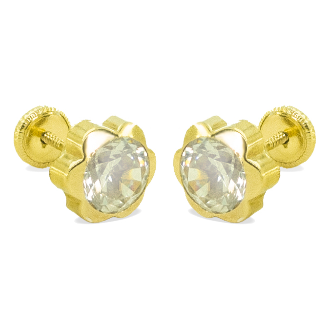 6MM CZ FLOWER EARRINGS.SCREW BACK.