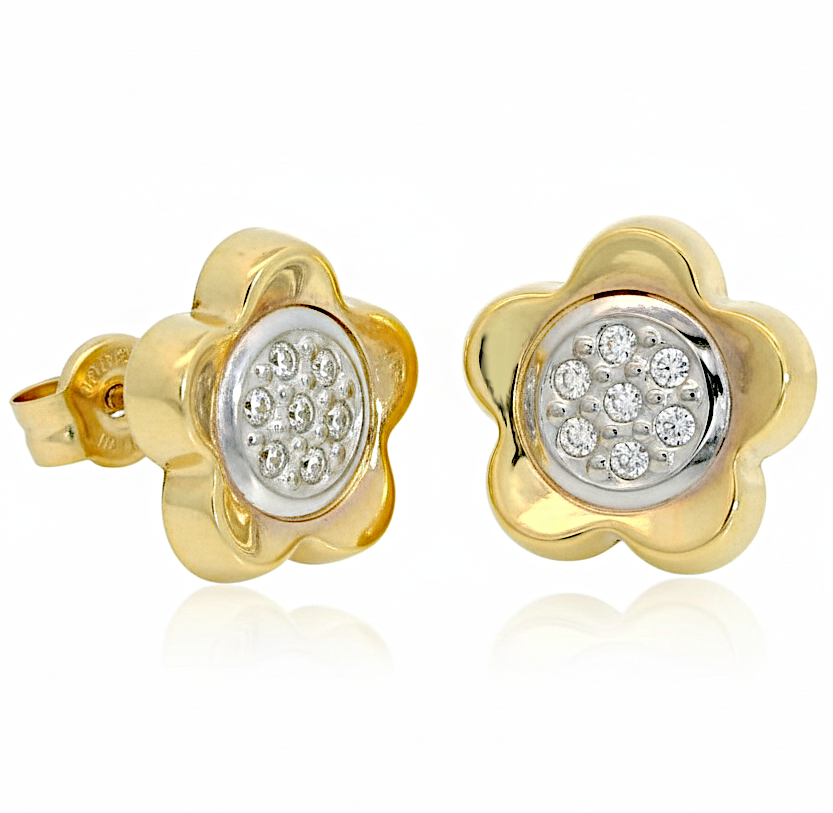 10MM TWO TONE GOLD FLOWER STUD EARRINGS