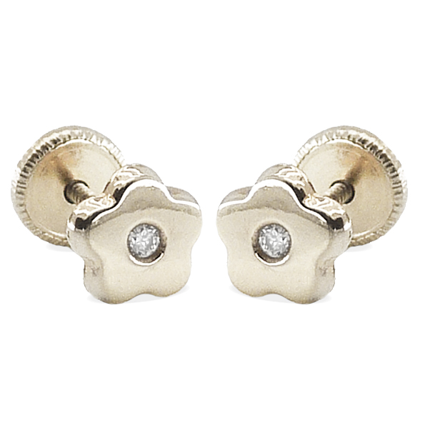 FLOWER STUD EARRINGS.1.3MM DIAMONDS.WHITE GOLD.