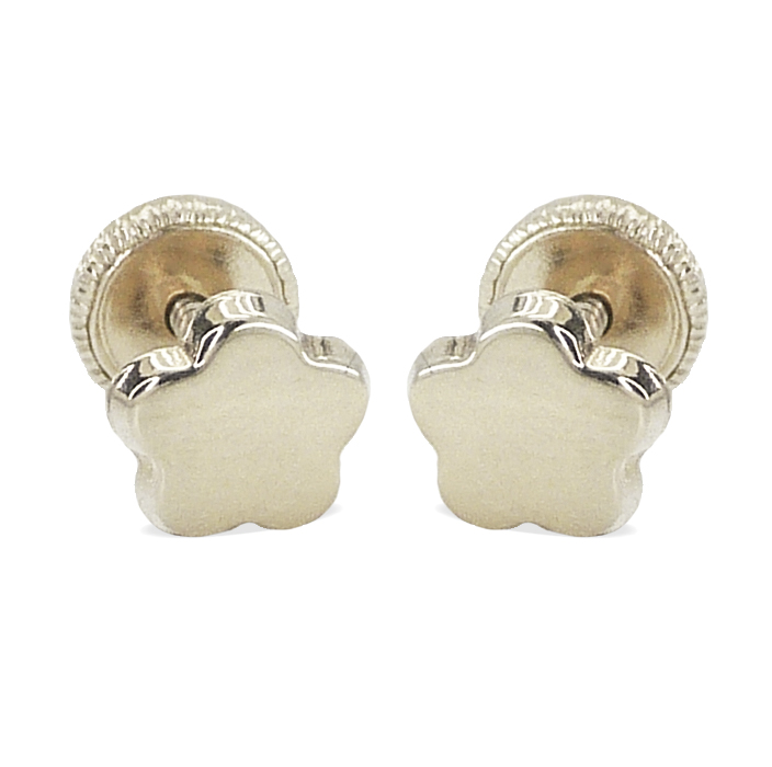 PENDIENTES FLOR LISA ORO BLANCO,5MM.ROSCA.