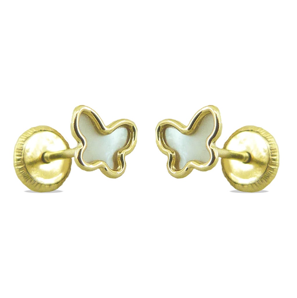 5MM MOTHER OF PEARL BUTTERFLY STUD EARRINGS.