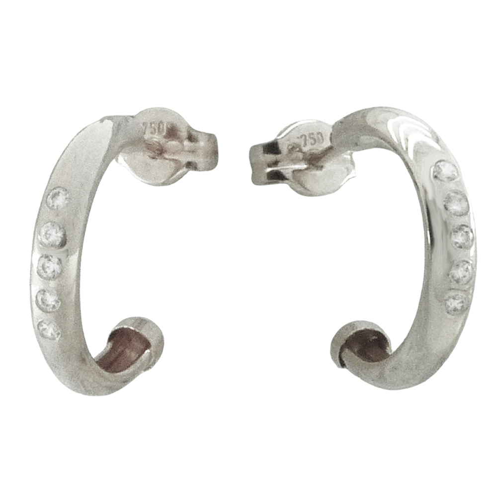 14MM WHITE GOLD HALF HOOP EARRINGS WITH CZ.