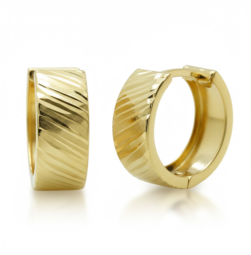 14x6MM CARVED HUGGIE EARRINGS.