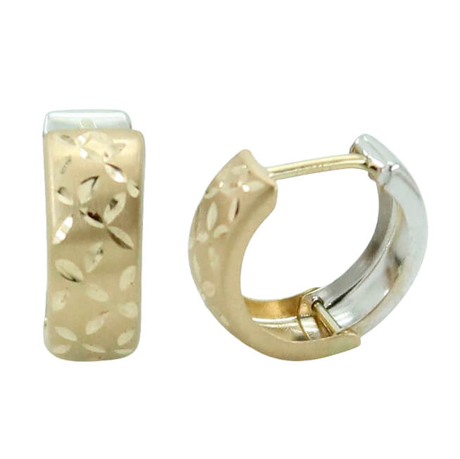 13x5MM TWO TONE CARVED HOOP EARRINGS.