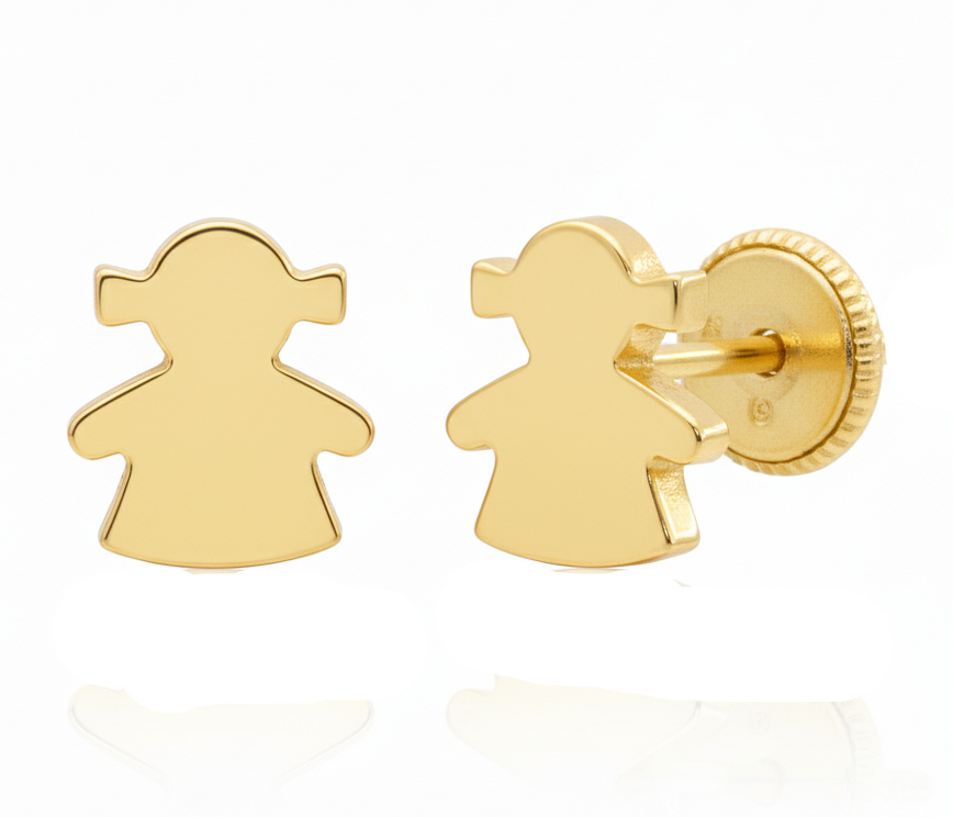 7MM GIRL SILHOUETTE STUD EARRINGS.SCREW BACK.