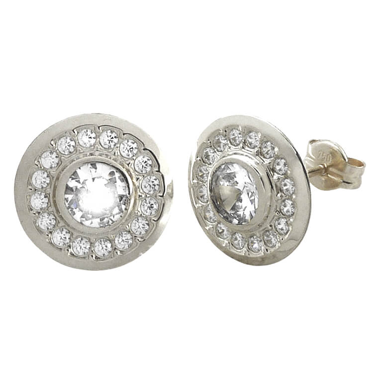 11MM WHITE GOLD ROUND EARRINGS.