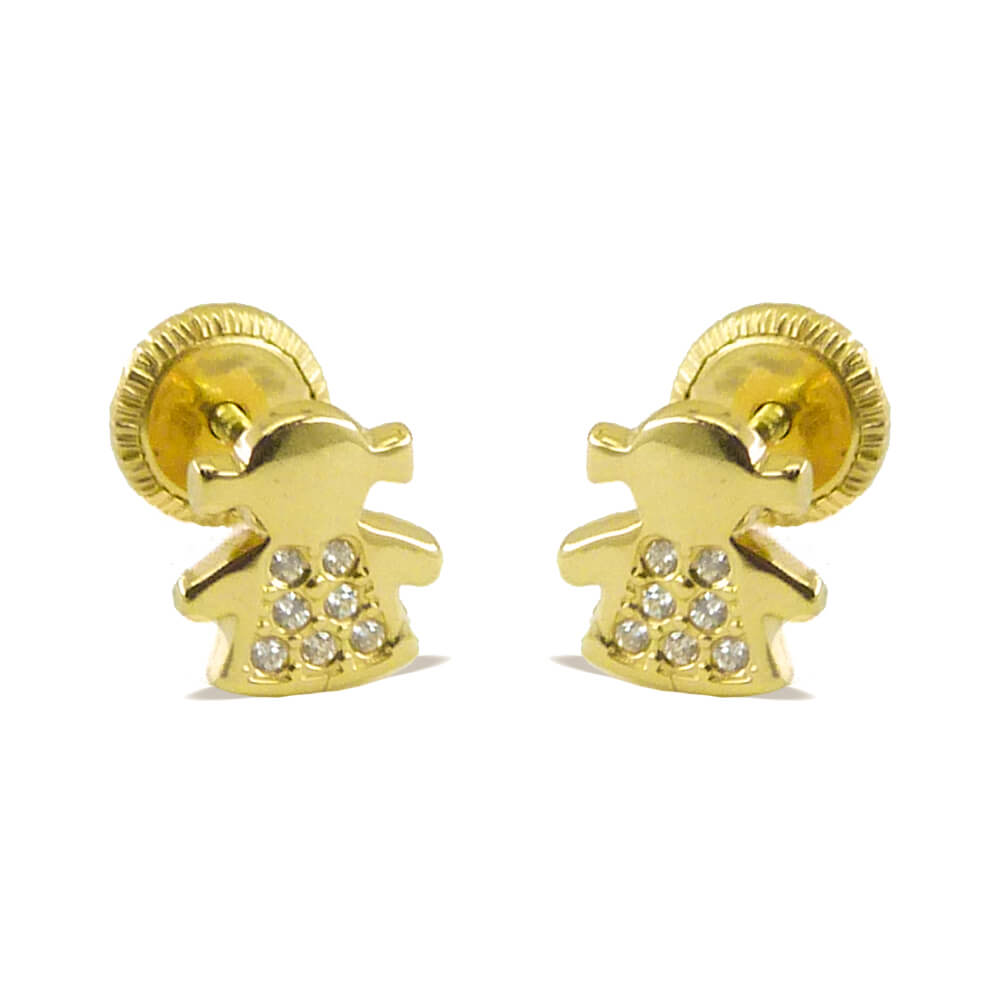 GIRL SILHOUETTE STUD EARRINGS WITH CZ.SCREW BACK.