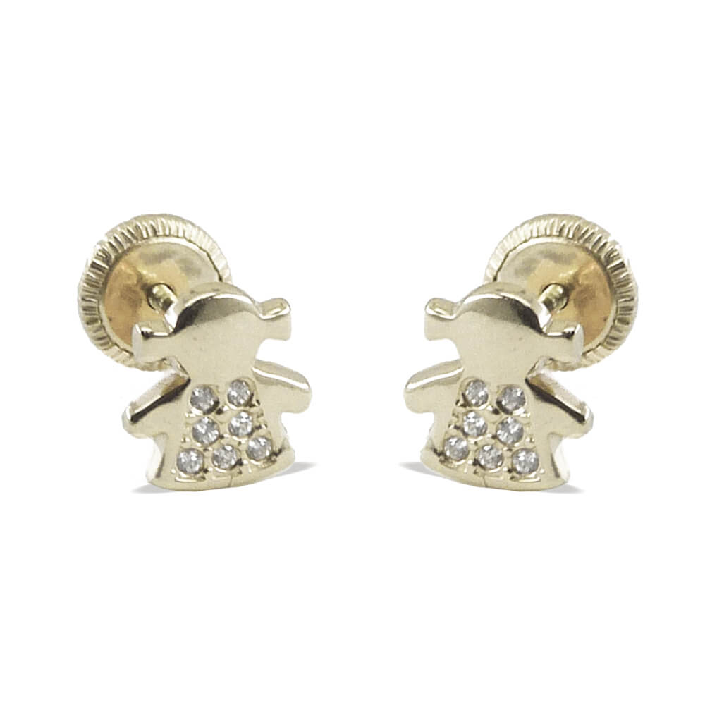 WHITE GOLD GIRL SILHOUETTE STUD EARRINGS.SCREW BACK.