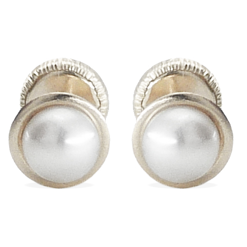 4MM FRESHWATER PEARL STUD EARRINGS.WHITE GOLD.SCREW BACK.