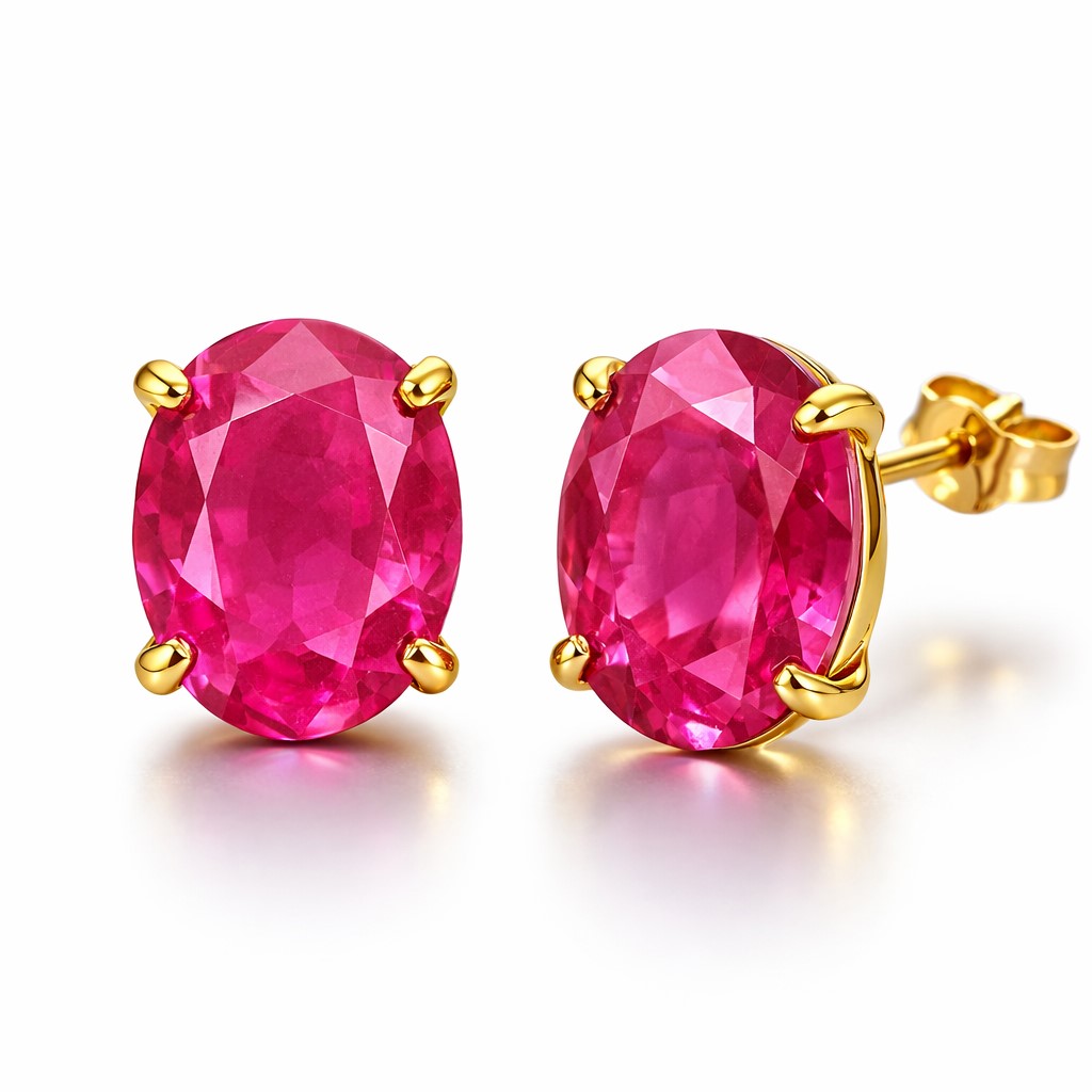 PENDIENTES OVAL 10x8MM COLOR RUBI PRESION
