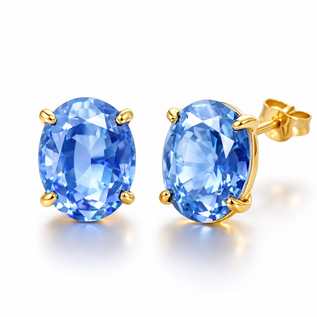 PENDIENTES OVAL 10x8MM COLOR  AGUAMARINA PRESION