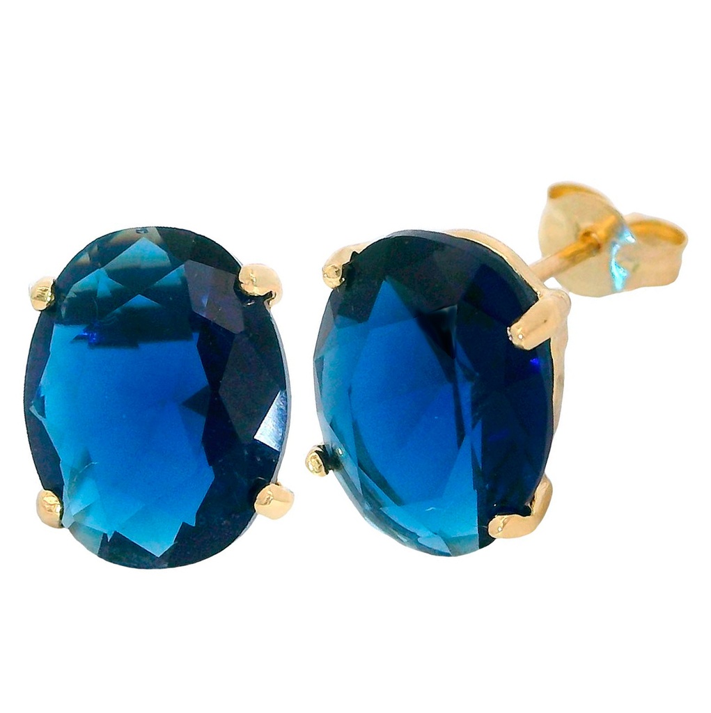 PENDIENTES PIEDRA OVAL 10x8MM COLOR ZAFIRO.