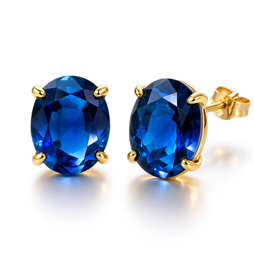 PENDIENTES PIEDRA OVAL 10x8MM COLOR ZAFIRO.