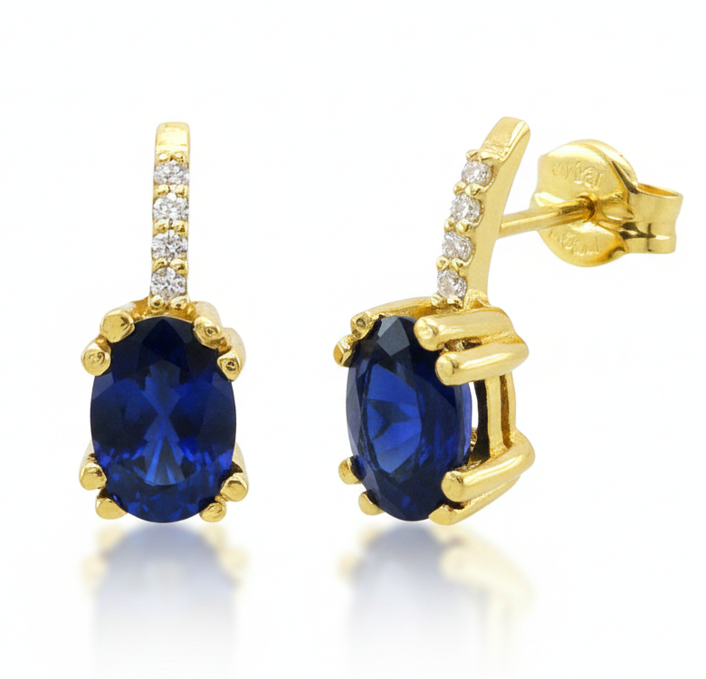 PENDIENTES ZAFIRO OVAL DE 6x4MM Y BRILLANTES DE 1MM H-SI.0.04 CT TW
