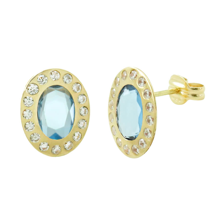 PENDENDIENTES OVAL 12x10MM CON CIRCONITA COLOR AGUAMARINA.