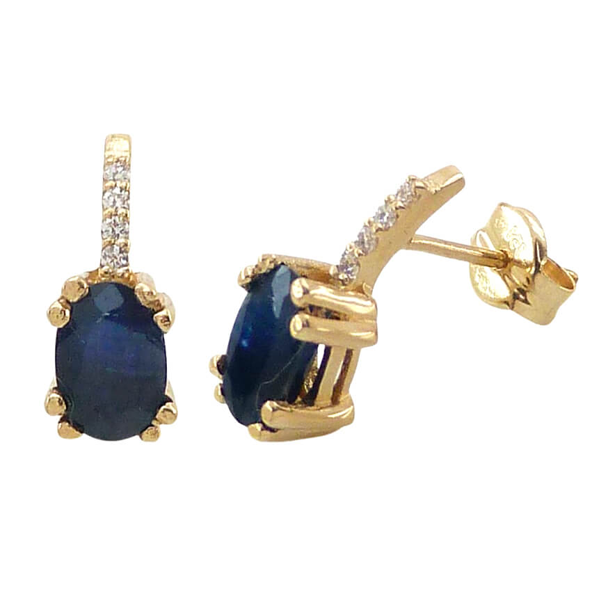 6x4MM OVAL SAPPHIRE EARRINGS WITH 1MM DIAMONDS H-SI.0.04 CT TW