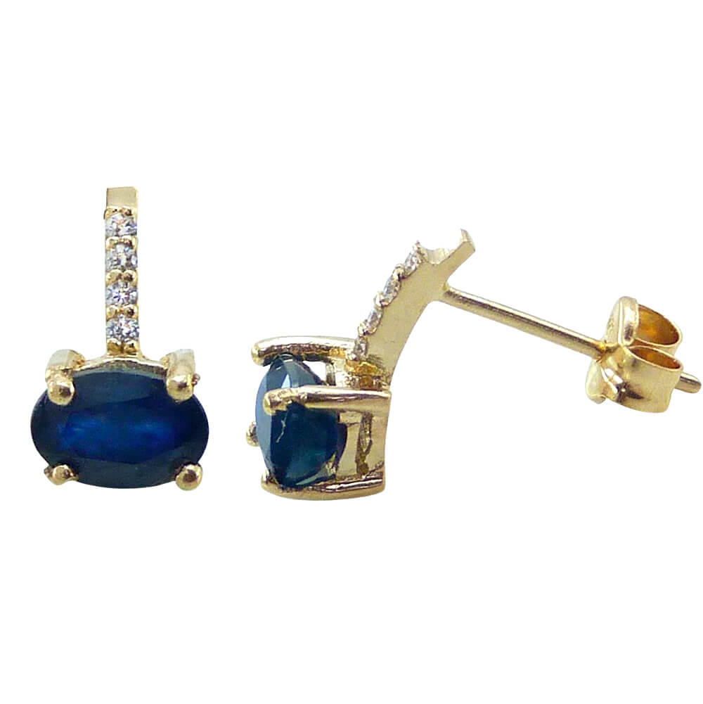 6x4 SAPPHIRE EARRINGS WITH 1MM DIAMONDS.H-SI.0.04 CT TW.