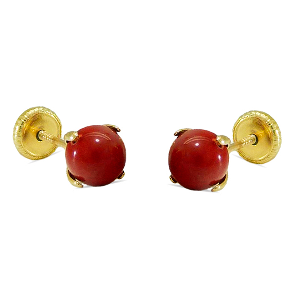 4MM CORAL REEF COLOR BALL STUD EARRINGS.SCREW BACK.