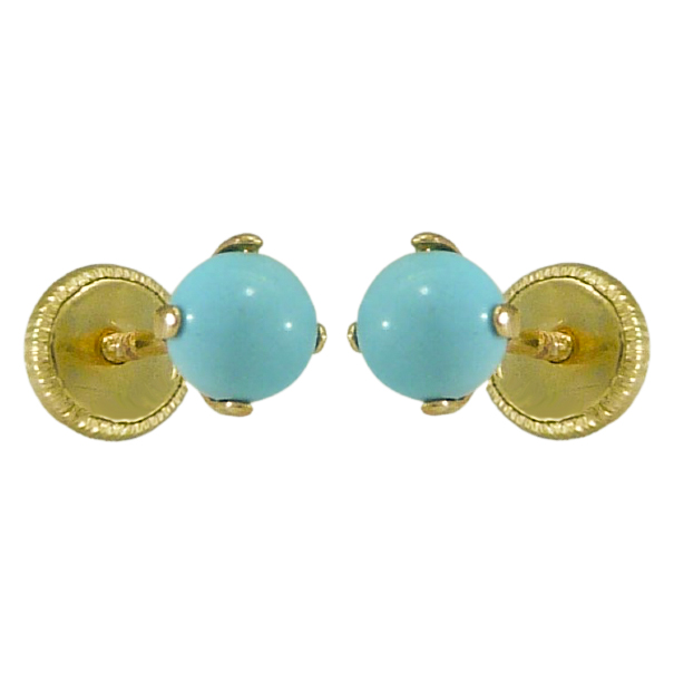 3MM TURQUOISE COLOR BALL STUD EARRINGS.SCREW BACK