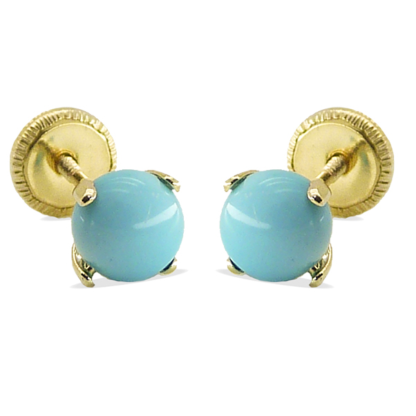 5MM TURQUOISE COLOR BALL STUD EARRINGS.SCREW BACK.