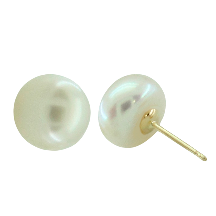 9/10MM BUTTON PEARL STUD EARRINGS.